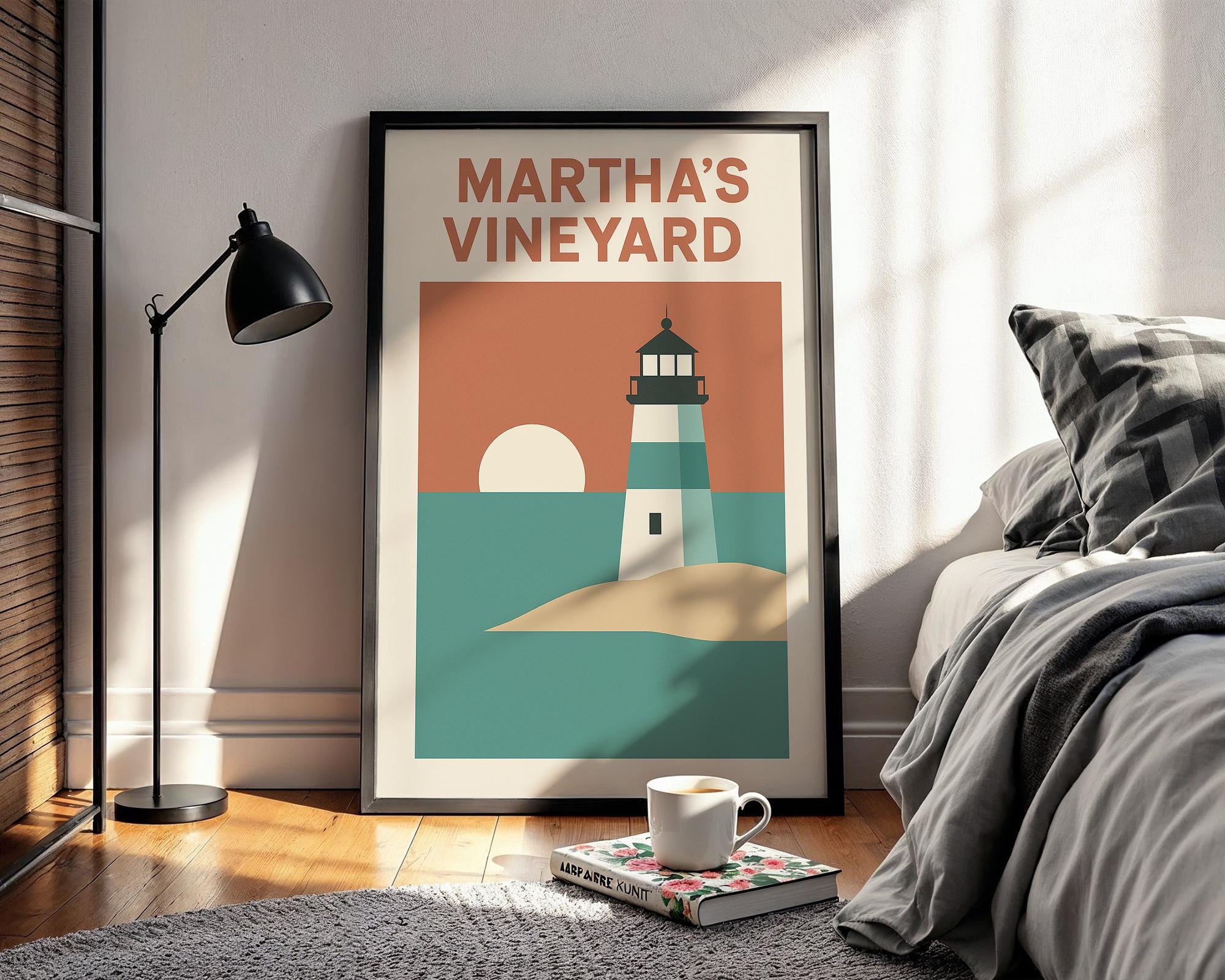 Martha’s Vineyard Poster – Minimalist Lighthouse Wall Art, Retro Coastal Travel Print, Seaside Nautical Decor for Beach House or Cottage - Just Great Posters