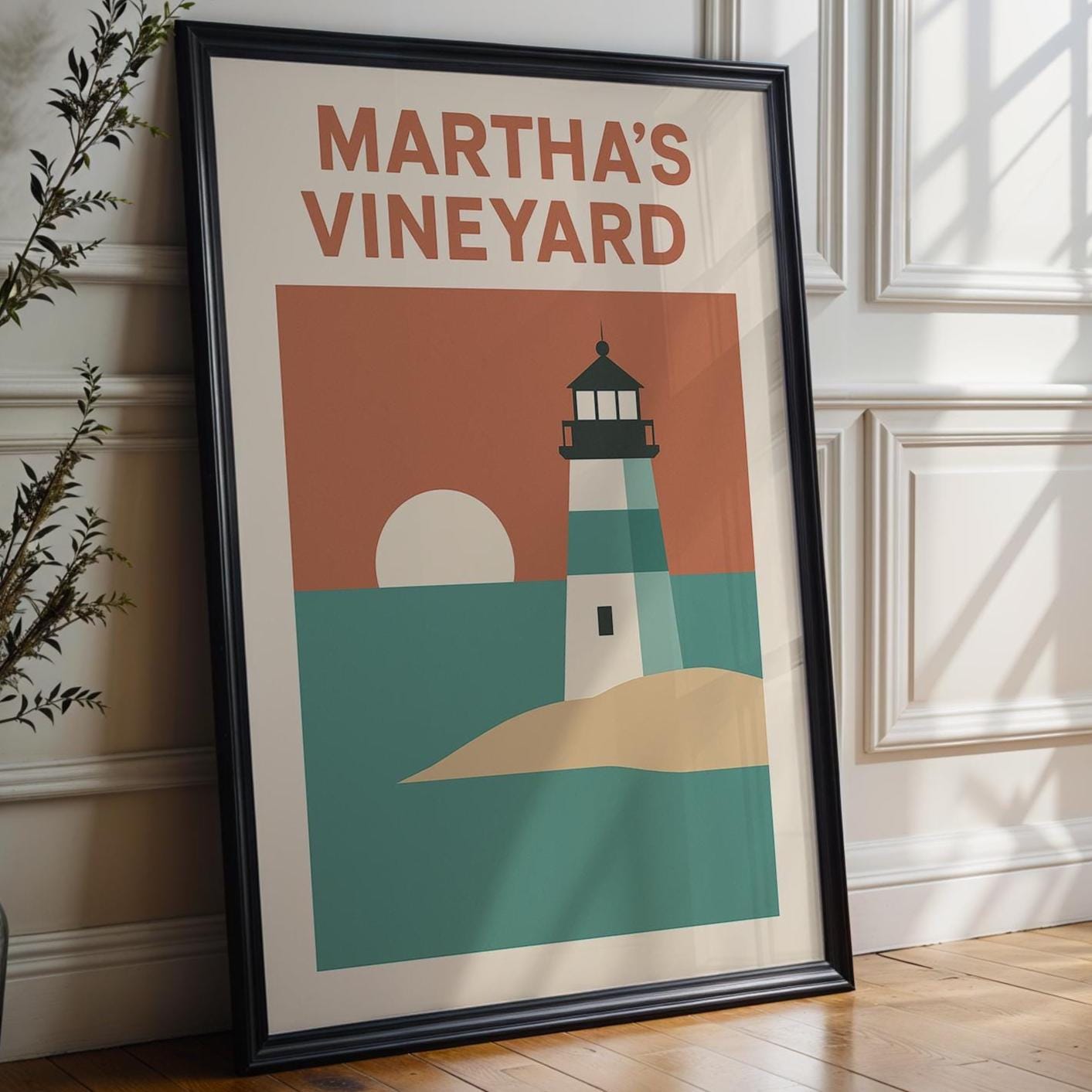 Martha’s Vineyard Poster – Minimalist Lighthouse Wall Art, Retro Coastal Travel Print, Seaside Nautical Decor for Beach House or Cottage - Just Great Posters