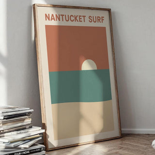 Nantucket Surf Poster – Minimalist Beach Sunset Wall Art, Retro Coastal Travel Print, Ocean Wave Decor for Beach House or Cottage - Just Great Posters