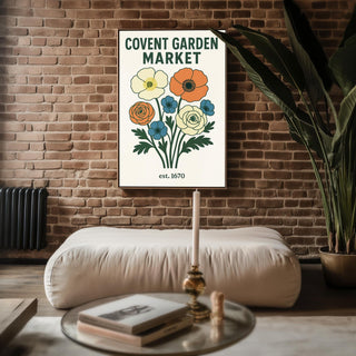 Covent Garden Market Poster – Vintage Floral Wall Art with Bold Retro Flowers, London Travel Print for Kitchen, Gallery Wall or Entryway - Just Great Posters