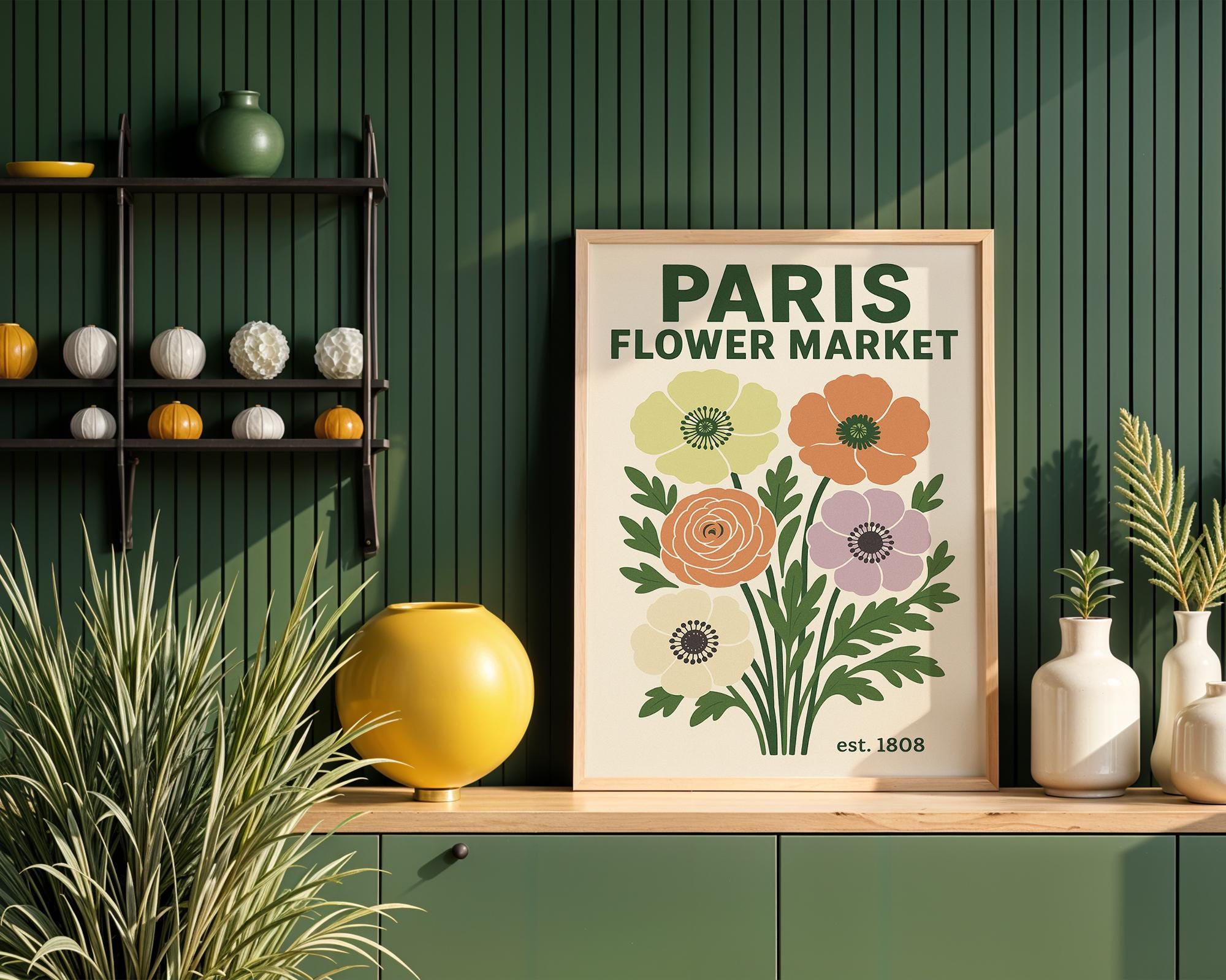 Paris Flower Market Poster – Vintage Retro Floral Wall Art, French Botanical Print, Colorful Bloom Artwork for Kitchen or Bedroom Decor - Just Great Posters