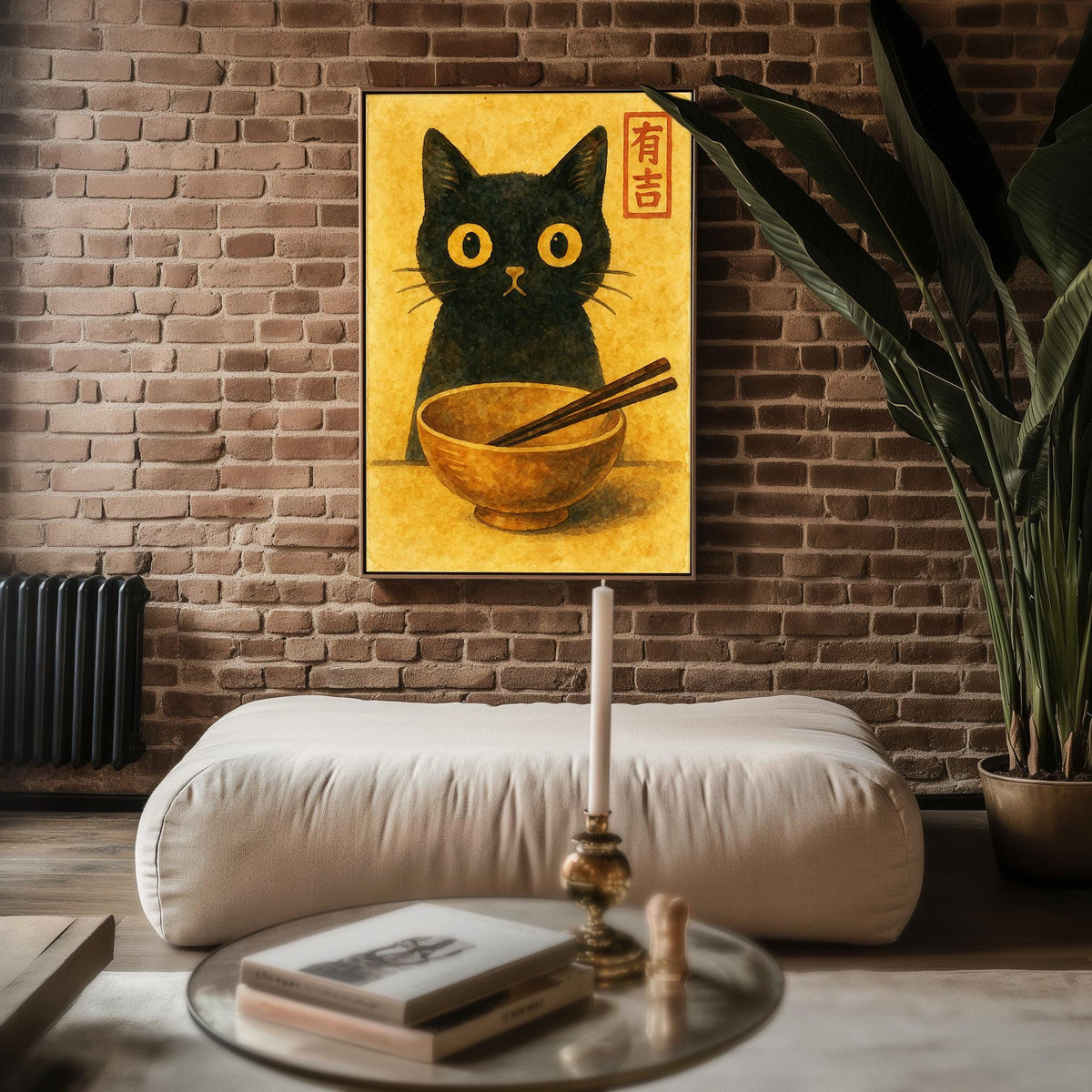 Black Cat Ramen Poster – Cute Japanese Watercolor Style Cat Wall Art, Funny Foodie Print for Kitchen, Cafe, or Cozy Home Decor - Just Great Posters