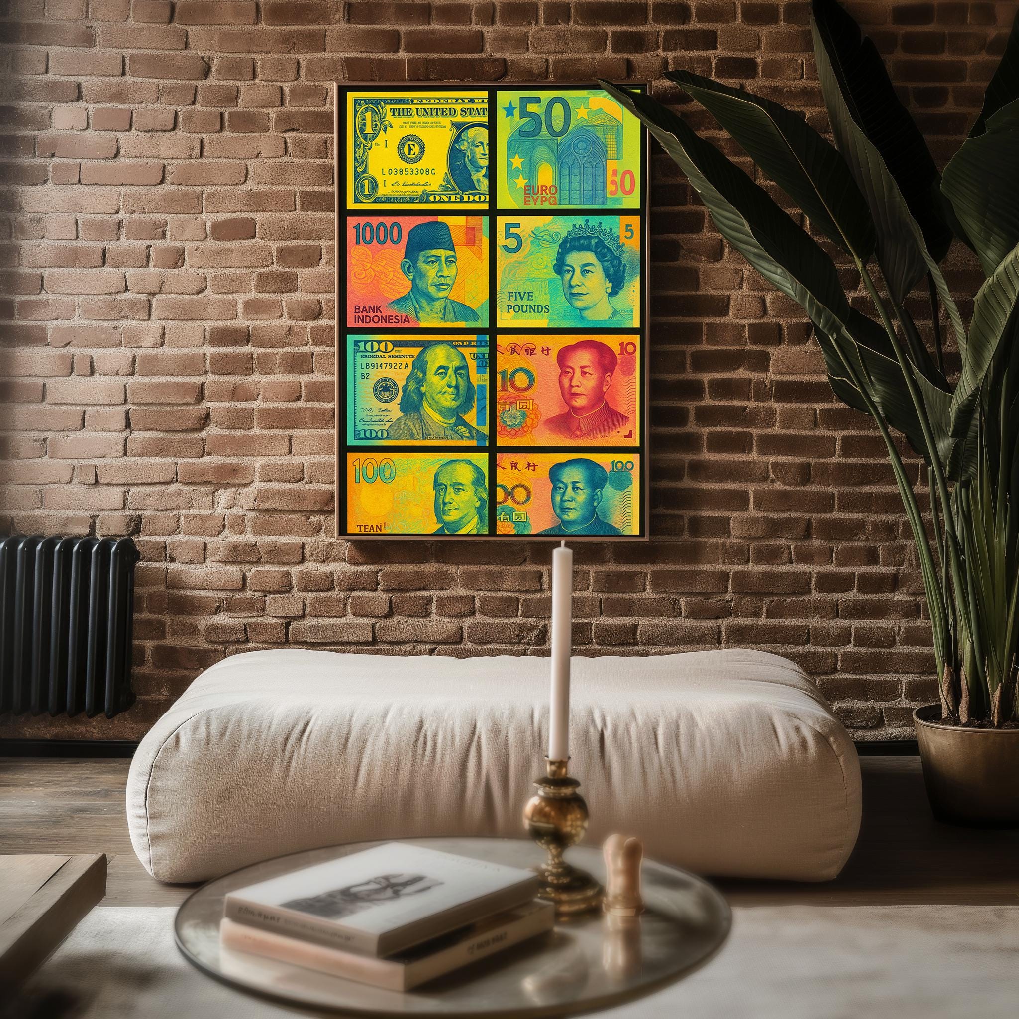 Pop Art Money Poster – Global Currency Collage Print, Colorful Retro Banknote Wall Art, Modern Financial Decor for Offices or Homes - Just Great Posters