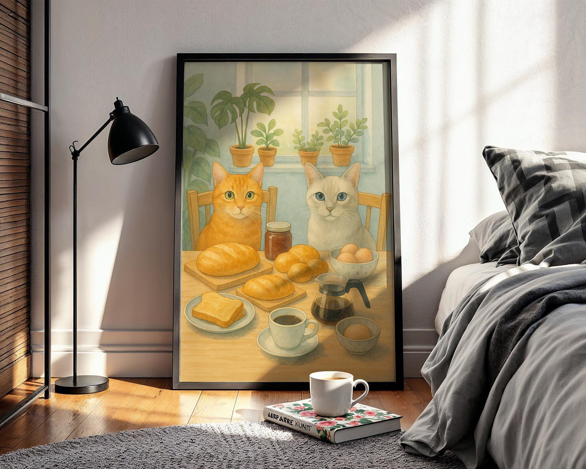 Cute Cat Kitchen Art, Cozy Breakfast Wall Print, Whimsical Cat Poster, Cafe Style Decor, 260gsm Paper, Free Shipping - Just Great Posters