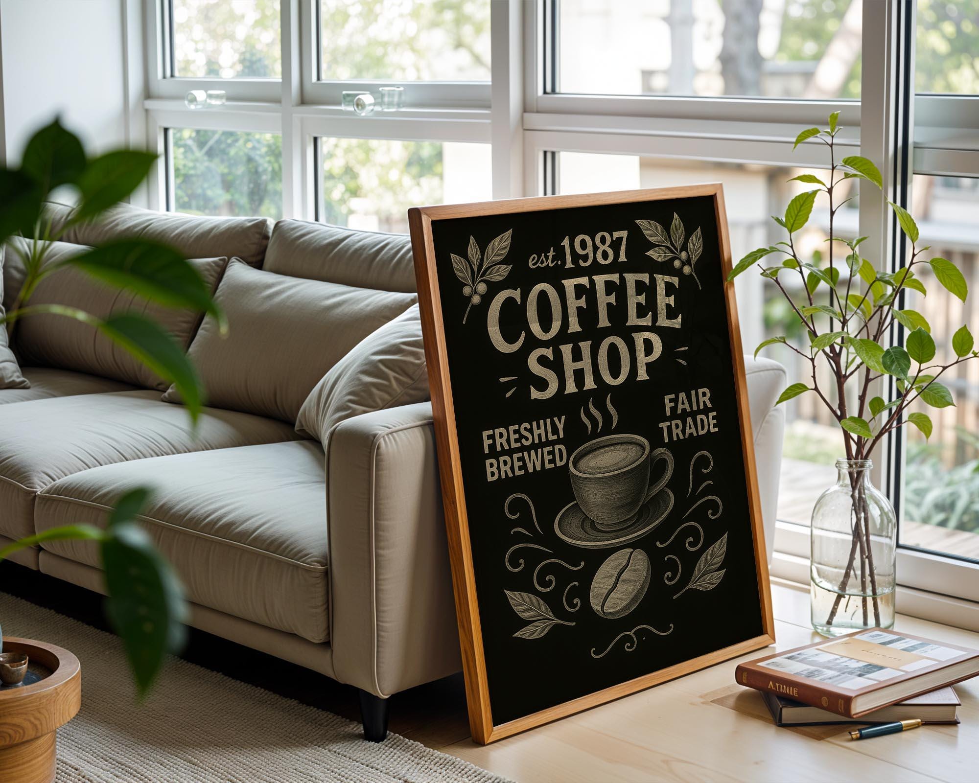 Vintage Coffee Shop Poster, Chalkboard Coffee Wall Art, Retro Cafe Print, Espresso Bar Decor, 260gsm Paper, Free Shipping - Just Great Posters