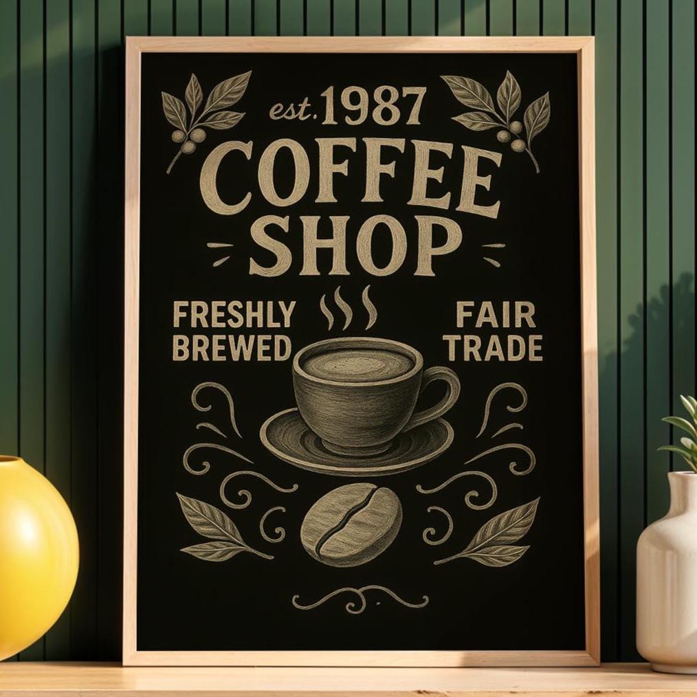 Vintage Coffee Shop Poster, Chalkboard Coffee Wall Art, Retro Cafe Print, Espresso Bar Decor, 260gsm Paper, Free Shipping - Just Great Posters