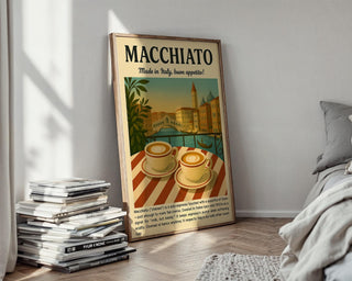 Italian Macchiato Art Print – Retro Coffee Poster with Venice View, Espresso Wall Art for Kitchen, Café or Barista Gift - Just Great Posters