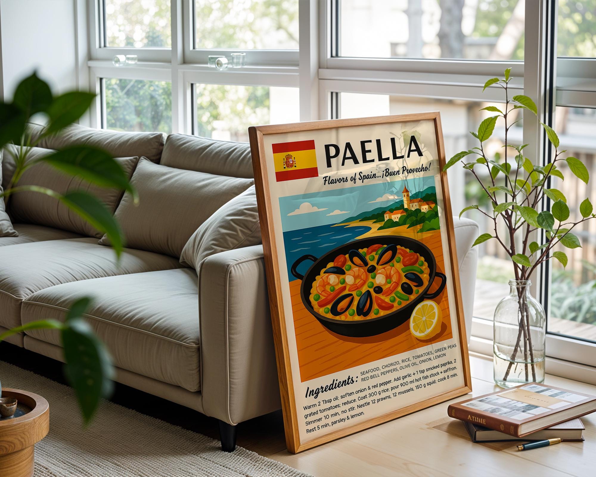 Spanish Paella Poster Print – Colorful Vintage Recipe Wall Art, Spanish Kitchen Decor, Mediterranean Food Art - Just Great Posters
