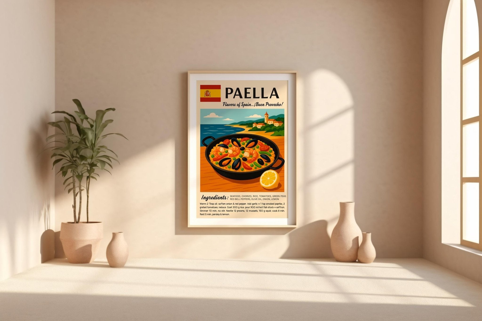 Spanish Paella Poster Print – Colorful Vintage Recipe Wall Art, Spanish Kitchen Decor, Mediterranean Food Art - Just Great Posters