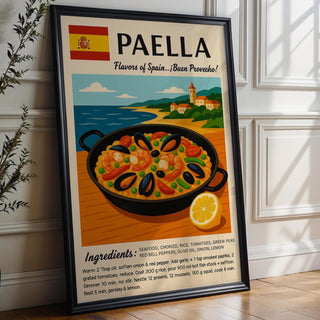 Spanish Paella Poster Print – Colorful Vintage Recipe Wall Art, Spanish Kitchen Decor, Mediterranean Food Art - Just Great Posters