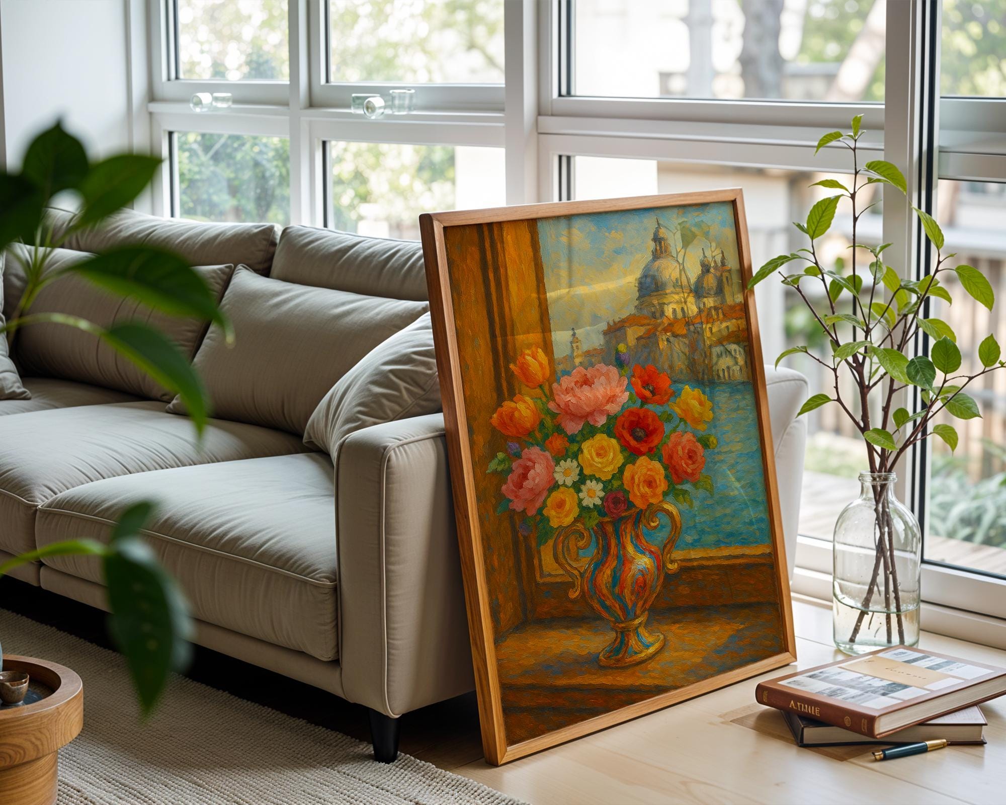 Venetian Flower Vase Art Print – Romantic Italy Window View Poster, Impressionist Floral Wall Art - Just Great Posters