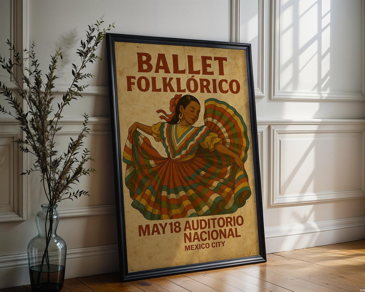 Ballet Folklórico Poster – Vintage Mexican Dance Art Print, Fiesta Wall Decor, Cultural Heritage Poster - Just Great Posters