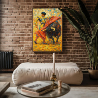 Matador & Bull Art Print | Bold Expressionist Bullfighting Painting with Vibrant Brushwork | Dynamic Spanish - Inspired Wall Decor - Just Great Posters