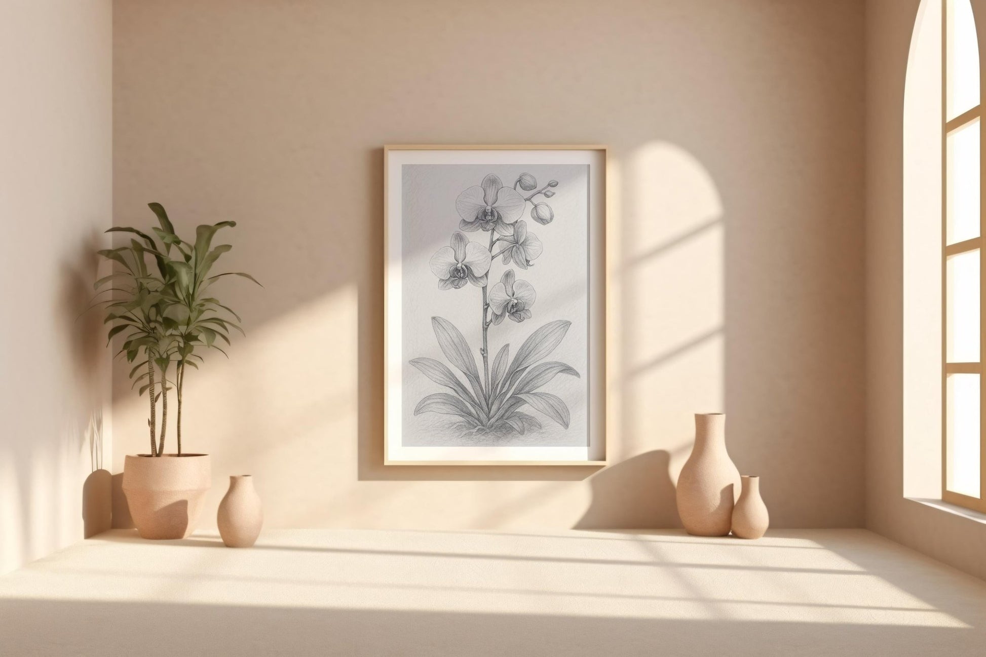 Orchid Pencil Drawing Art Print | Elegant Botanical Sketch Poster in Vintage Style | Minimalist Plant Lover Gift & Botanical Wall Decor - Just Great Posters