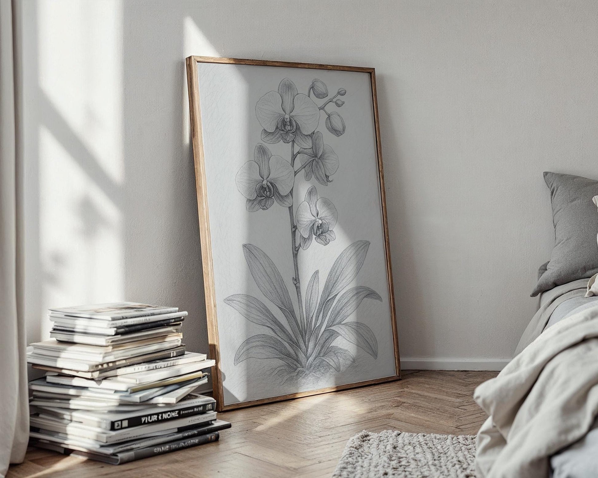 Orchid Pencil Drawing Art Print | Elegant Botanical Sketch Poster in Vintage Style | Minimalist Plant Lover Gift & Botanical Wall Decor - Just Great Posters