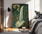 Japanese Waterfall Art Print | Vintage Landscape Poster in Ukiyo - e Style | Tranquil Nature Wall Art for Zen Spaces & Classic Homes - Just Great Posters