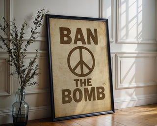 Ban the Bomb Peace Poster | Vintage Protest Art Print with Bold Typography | 1960s Anti - War Movement Wall Art | Free Shipping - Just Great Posters