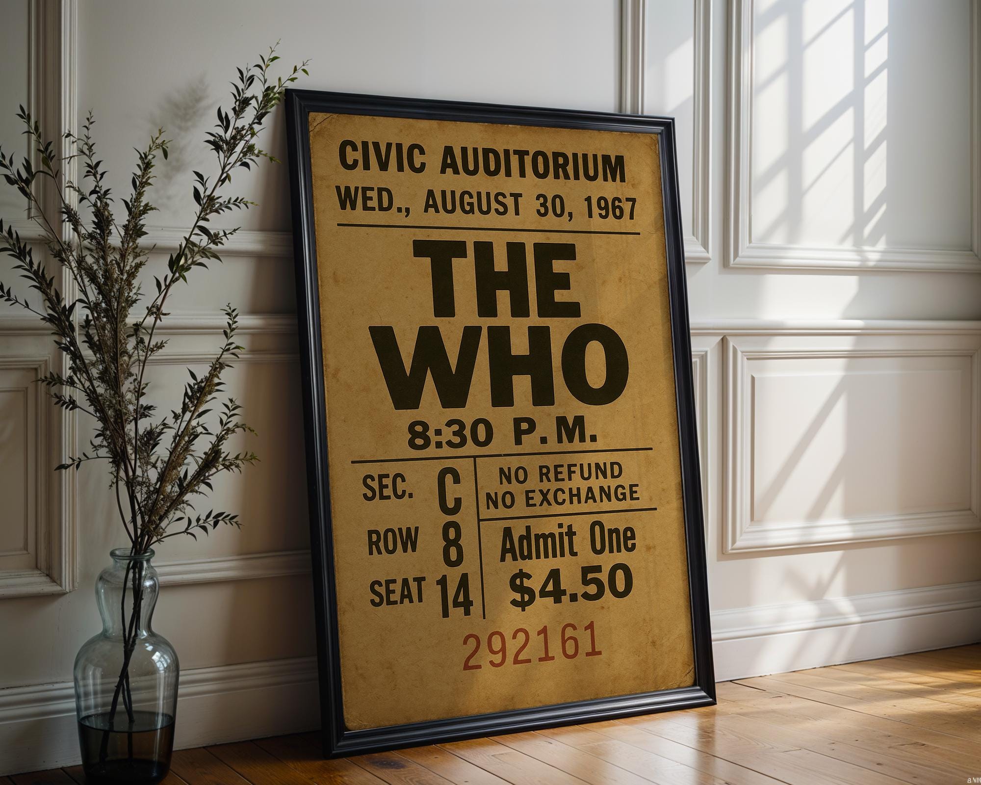Vintage Concert Ticket Art Print | Retro Music Memorabilia Poster | Ideal for Music Lovers and Collectors | Free Shipping Available - Just Great Posters
