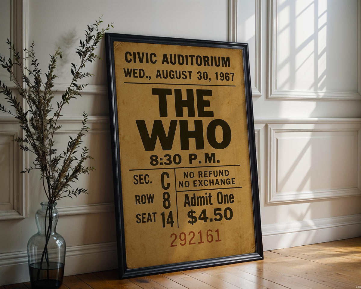 Vintage Concert Ticket Art Print | Retro Music Memorabilia Poster | Ideal for Music Lovers and Collectors | Free Shipping Available - Just Great Posters
