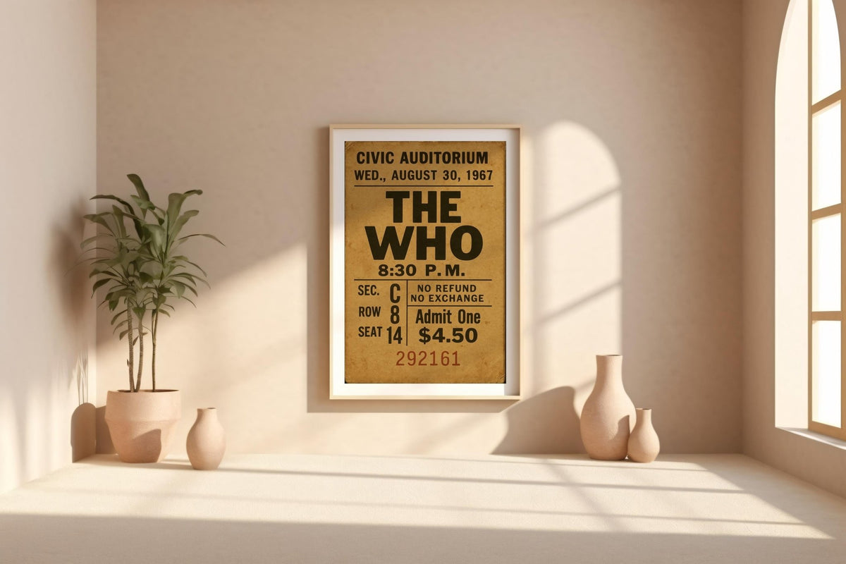 Vintage Concert Ticket Art Print | Retro Music Memorabilia Poster | Ideal for Music Lovers and Collectors | Free Shipping Available - Just Great Posters