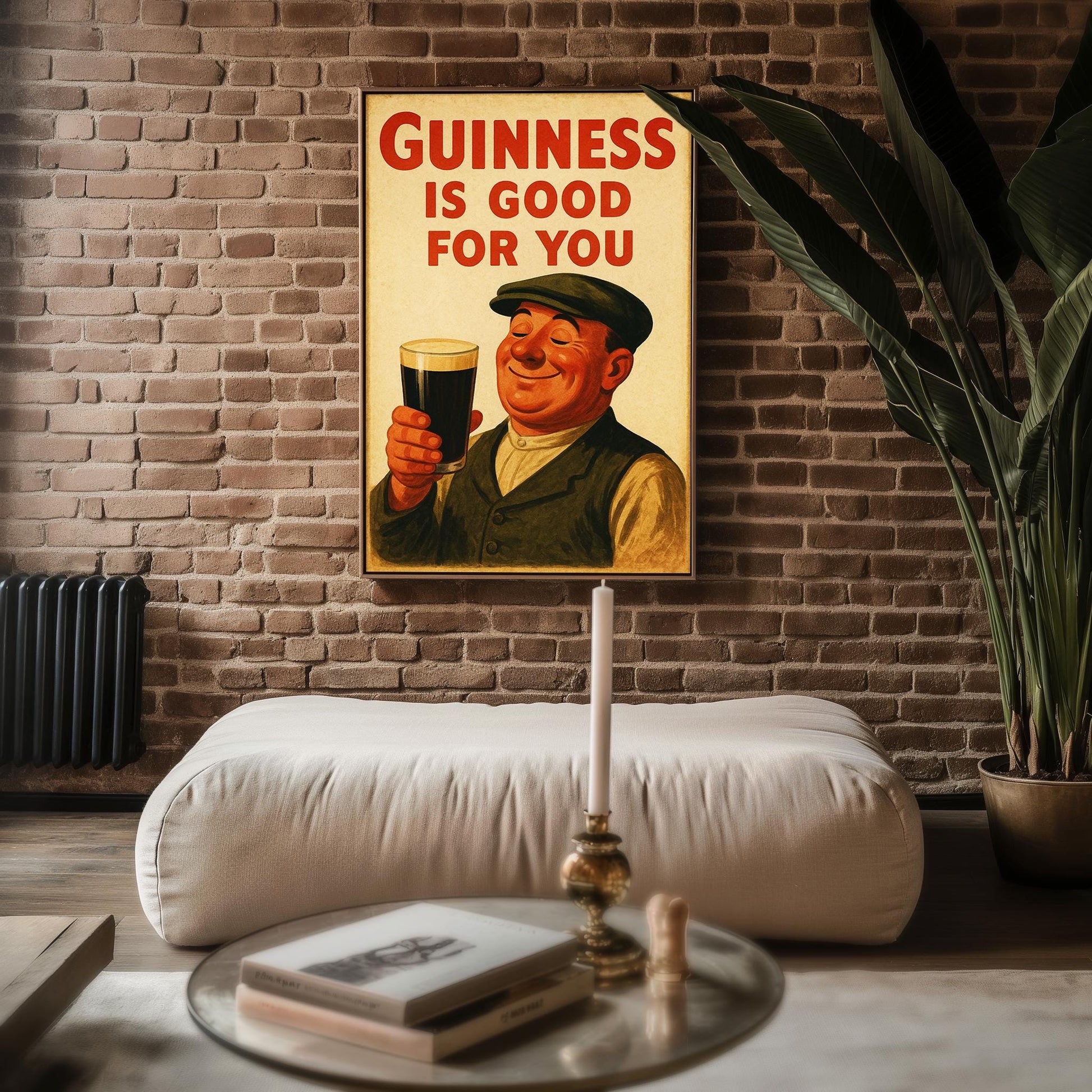 Vintage Guinness Poster – Retro Irish Pub Wall Art Featuring Happy Man with Pint, Classic Beer Ad Print for Kitchen or Bar Decor - Just Great Posters