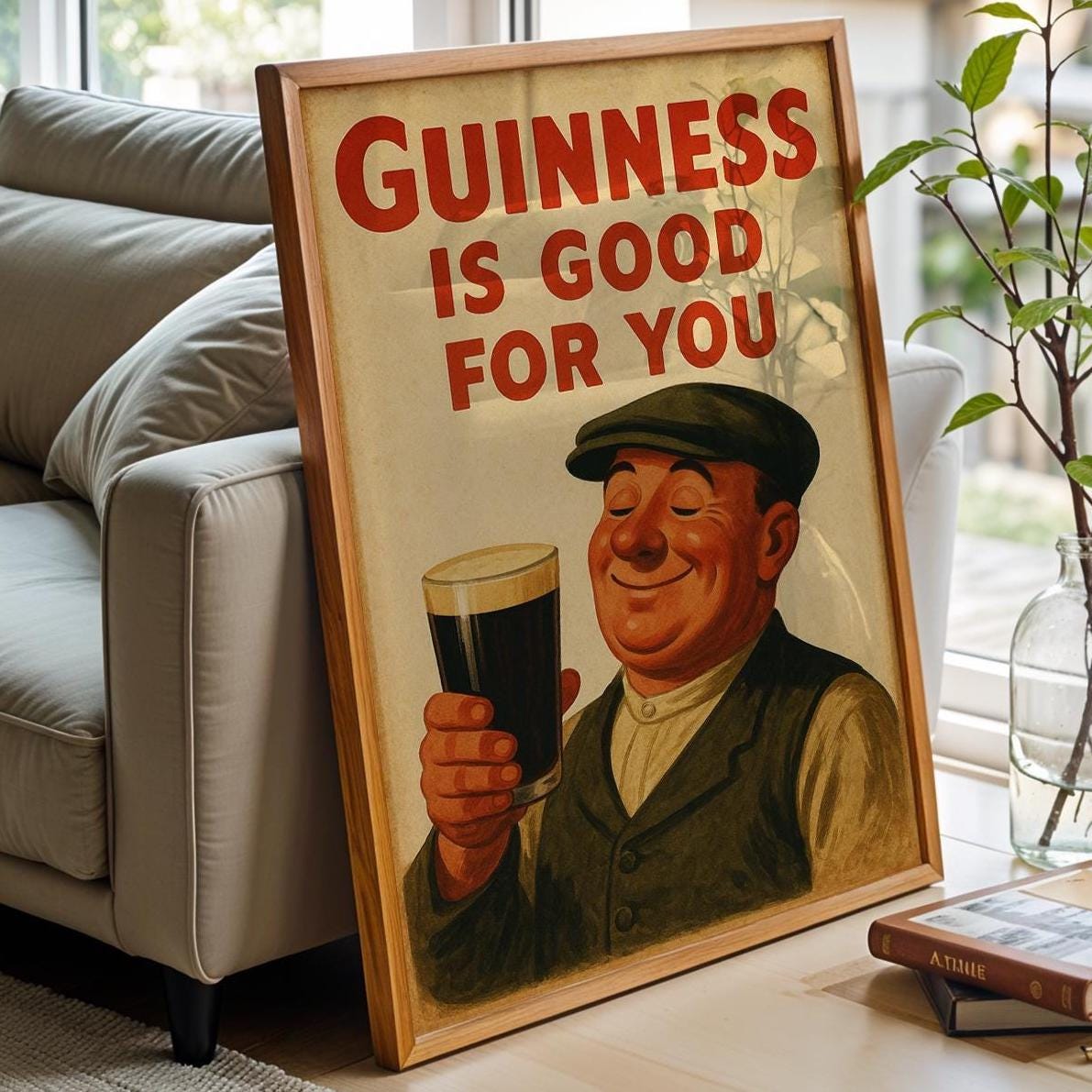 Vintage Guinness Poster – Retro Irish Pub Wall Art Featuring Happy Man with Pint, Classic Beer Ad Print for Kitchen or Bar Decor - Just Great Posters