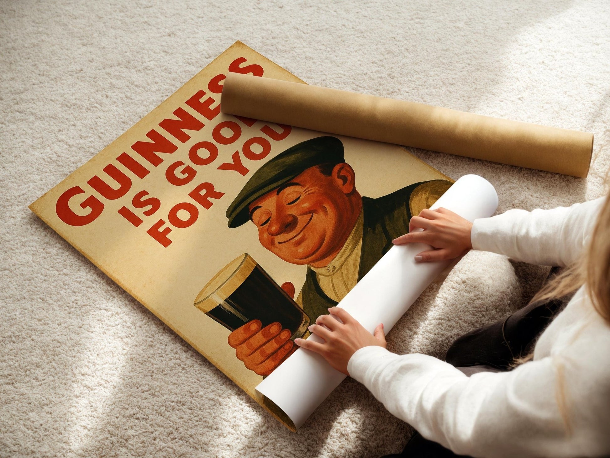 Vintage Guinness Poster – Retro Irish Pub Wall Art Featuring Happy Man with Pint, Classic Beer Ad Print for Kitchen or Bar Decor - Just Great Posters