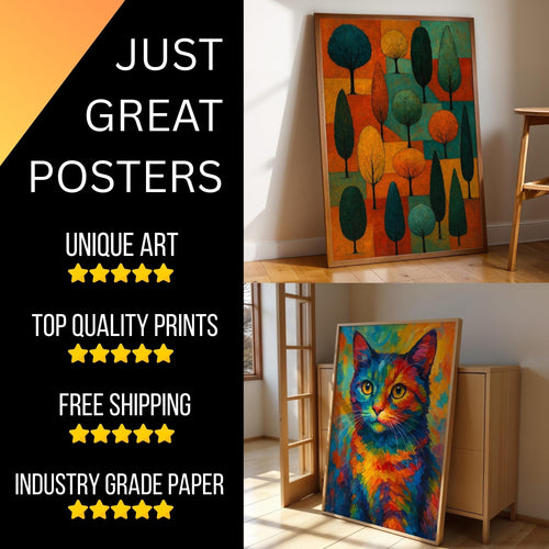 Abstract Sunburst Art Print | Bold Geometric Wall Art in Stained Glass Style | Retro Modern Colorful Poster for Living Room or Studio - Just Great Posters