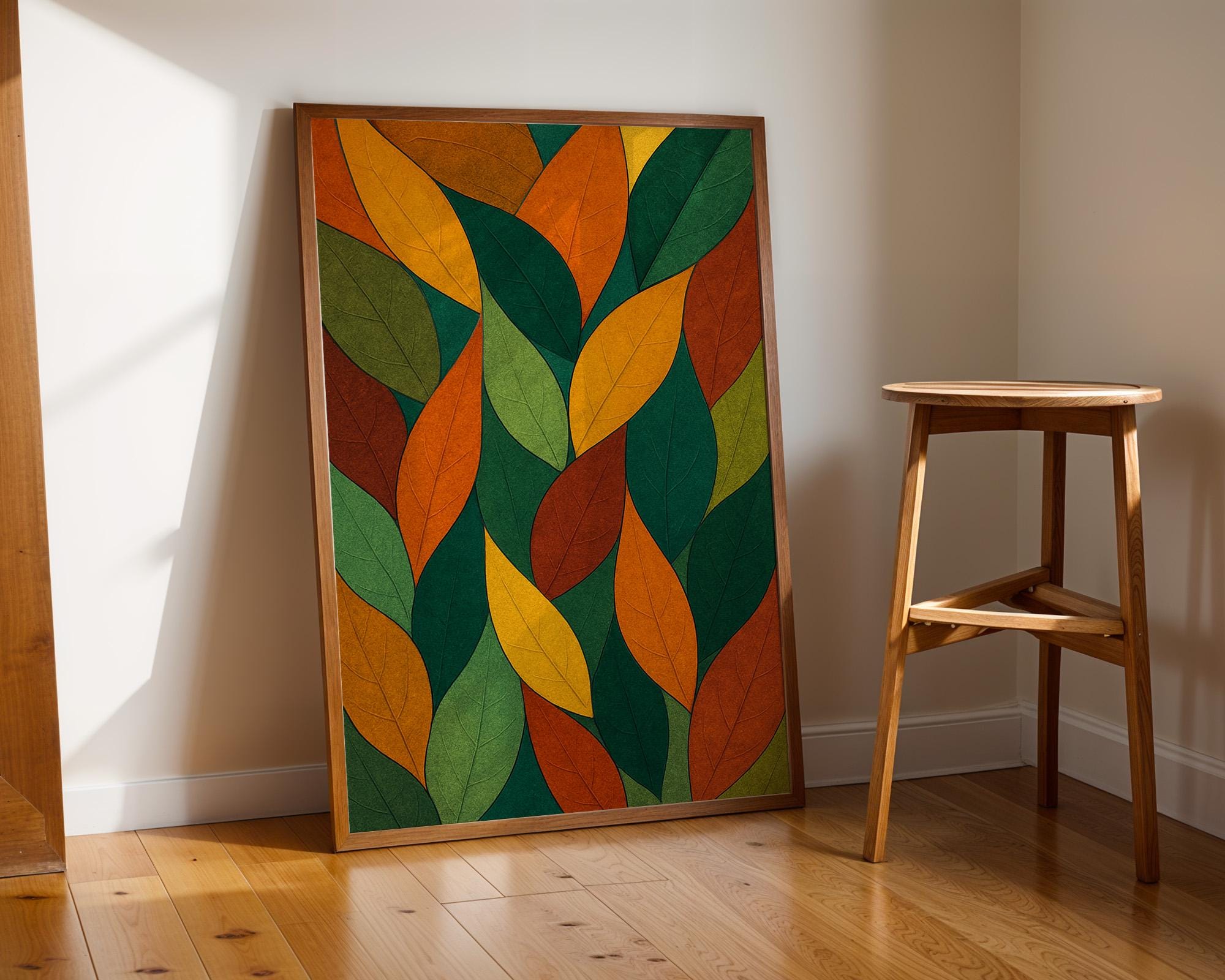 Mid Century Modern Leaf Wall Art Print – Minimalist Botanical Poster, Retro Plant Decor, Abstract Greenery Illustration, Free Shipping - Just Great Posters