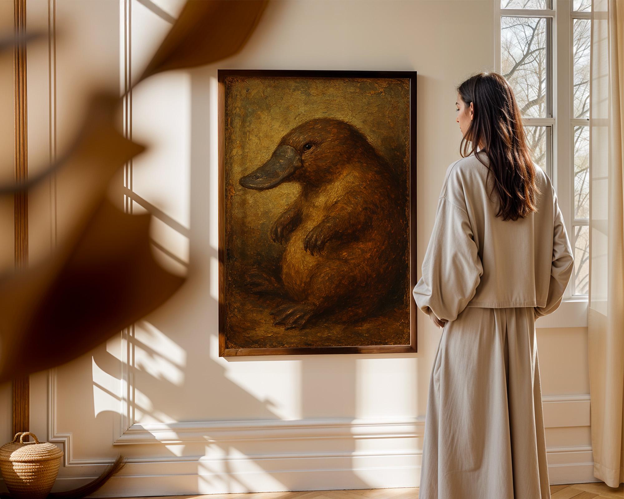 Oil Painting Platypus Portrait – Funny Animal Art Print with Vintage Oil Painting Vibe - Just Great Posters