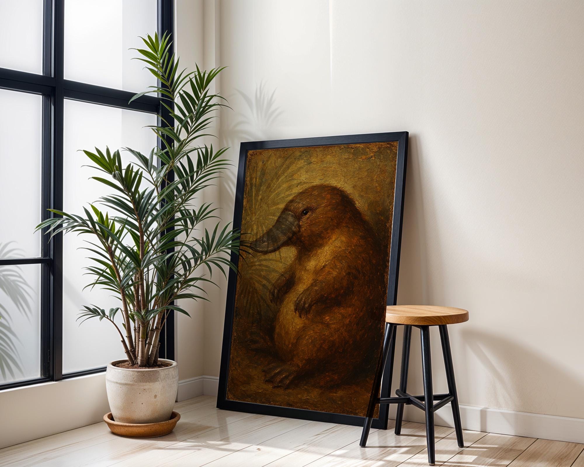 Oil Painting Platypus Portrait – Funny Animal Art Print with Vintage Oil Painting Vibe - Just Great Posters