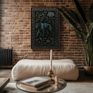 Dark Panther Wall Art – Mystical Jungle Cat Print with Ornate Floral Frame, Moody Jungle Decor with Blue Tones and Gothic Elegance - Just Great Posters