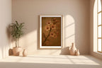 Sakura Blossom Wall Art – Japanese Cherry Flower Print with Vintage Tones and Kanji Text, Serene Nature Poster in Soft Pink & Brown - Just Great Posters