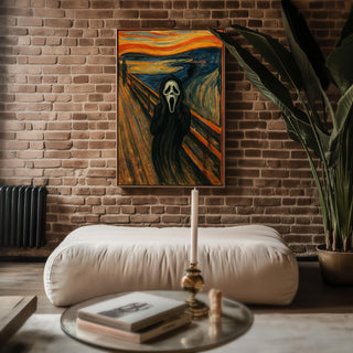 Ghostface Scream Mashup Poster – Horror Movie Parody Print Meets Munch’s “The Scream,” Funny Scary Art for Fans of Fear & Irony - Just Great Posters