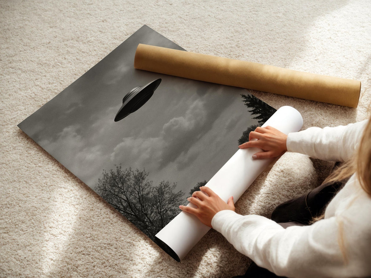 Retro UFO Photo Print – Vintage Flying Saucer Over Hanksville Utah, Funny Alien Poster for Sci - Fi Fans & Midcentury Wall Art Lovers - Just Great Posters