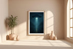 UFO Abduction Art Print – Night Scene with Beam of Light on Forest Road, Eerie Alien Poster for Sci - Fi Decor & X - Files Style Spaces - Just Great Posters