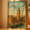 London Travel Poster – Vintage Style Big Ben & Double - Decker Bus Art Print, Retro UK Cityscape Wall Decor, Free Shipping - Just Great Posters