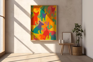 Colourful Dog Silhouettes Art Print – Rainbow Puppy Pattern Wall Decor for Bold, Happy Spaces - Just Great Posters