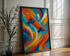 Skateboard Wall Art – Bold Abstract Skater Print in Red, Orange, and Teal with Retro Vibes - Just Great Posters