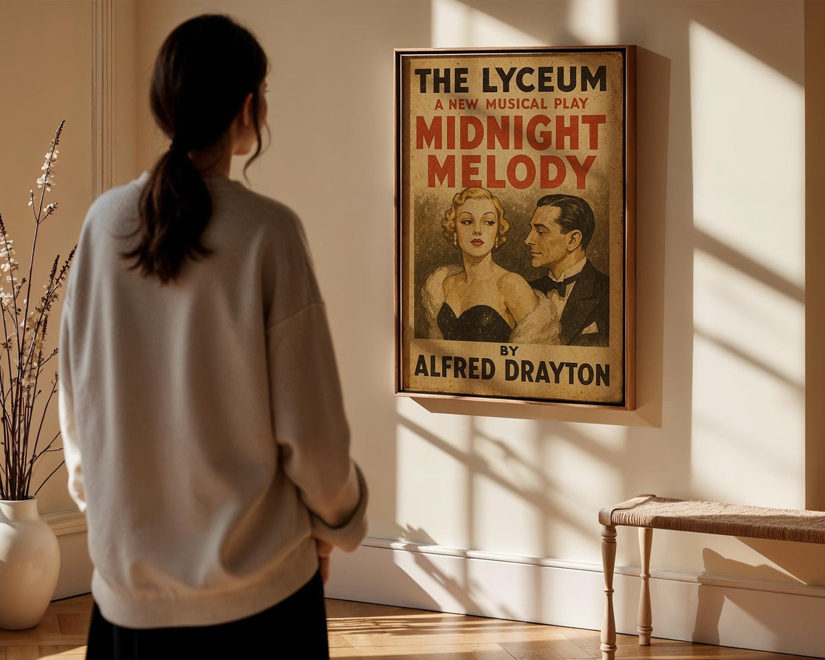 Midnight Melody Theatre Poster – Retro West End Musical Print, Vintage Glam Couple Wall Art - Just Great Posters