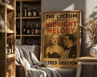 Midnight Melody Theatre Poster – Retro West End Musical Print, Vintage Glam Couple Wall Art - Just Great Posters