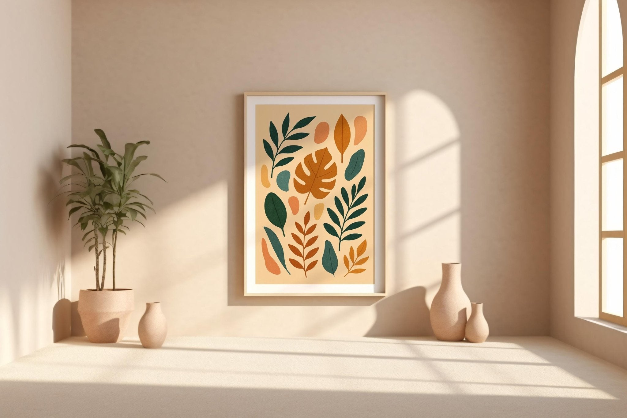 Mid Century Modern Leaf Print – Abstract Botanical Wall Art, Minimalist Nature Decor, Boho Plant Poster, Earth Tone Digital Download - Just Great Posters