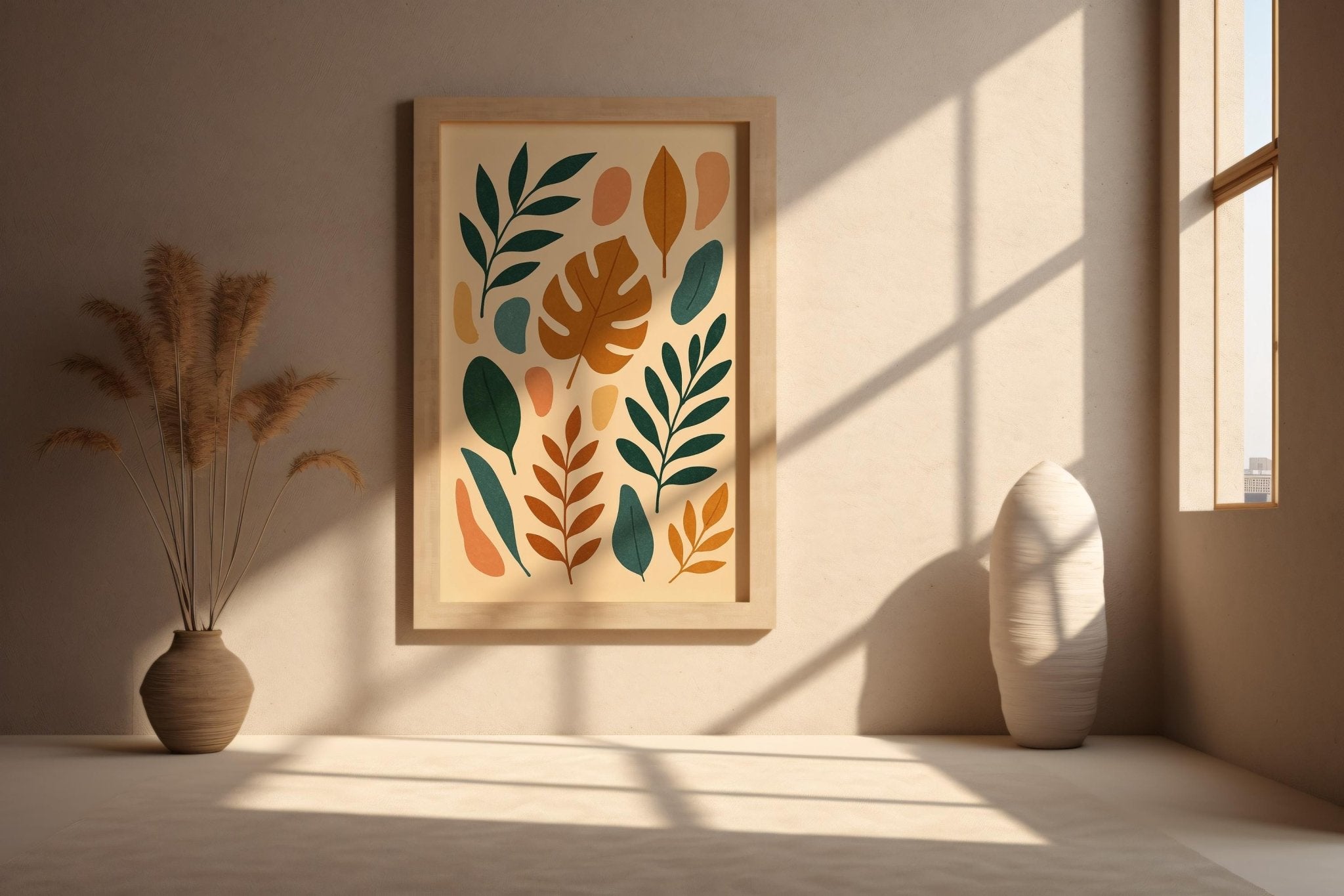Mid Century Modern Leaf Print – Abstract Botanical Wall Art, Minimalist Nature Decor, Boho Plant Poster, Earth Tone Digital Download - Just Great Posters
