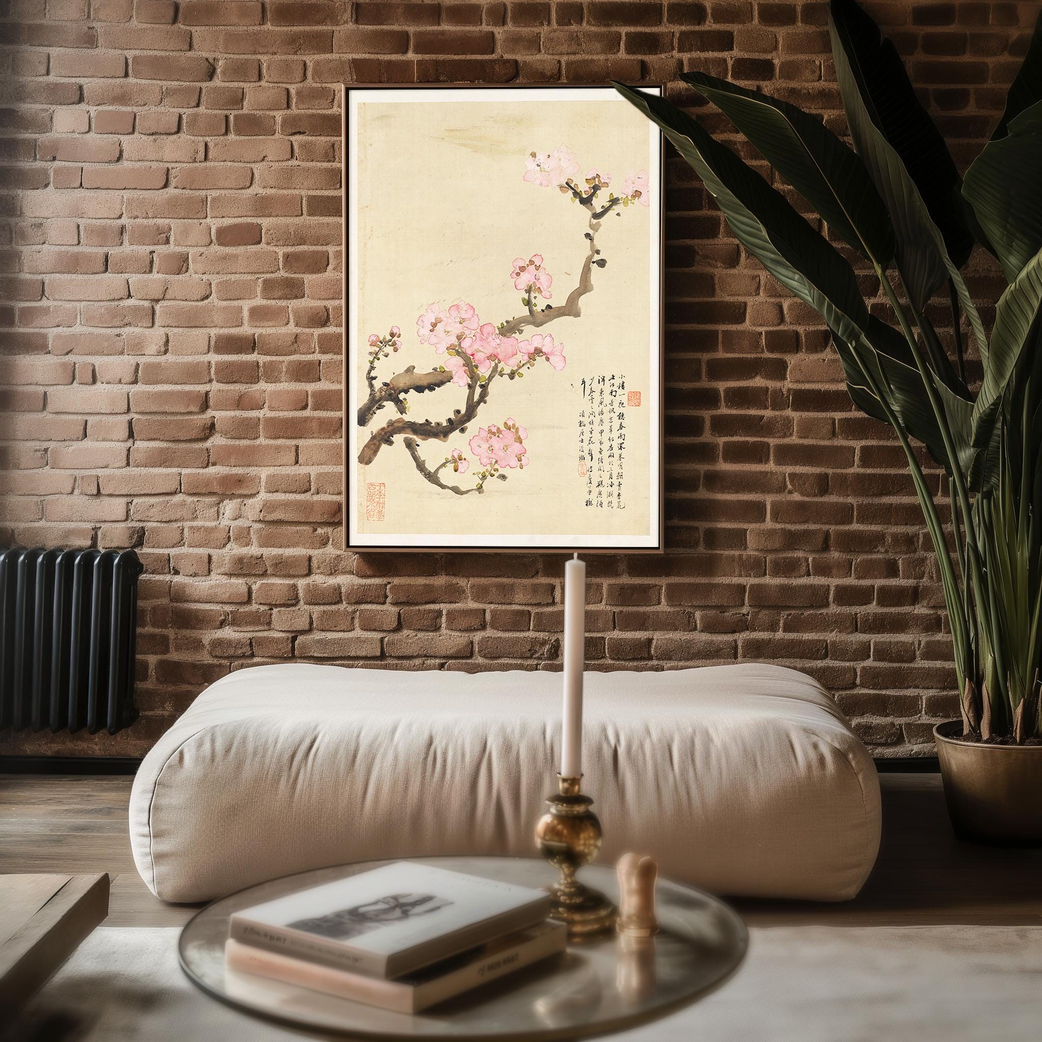 Cherry Blossom Ink Painting Print – Vintage Japanese Sakura Art, Minimalist Botanical Wall Decor, Pink Flower Woodblock - Style Poster - Just Great Posters