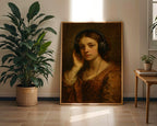 Vintage Girl With Headphones Print – Funny Classical Painting Remix, Lo - Fi Aesthetic Digital Wall Art, Moody Music Poster - Just Great Posters