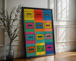 Cassette Tape Wall Art – Bright Pop Art Music Poster, Retro 80s 90s Aesthetic Print for Indie Lovers, Physical Art Shipped - Just Great Posters