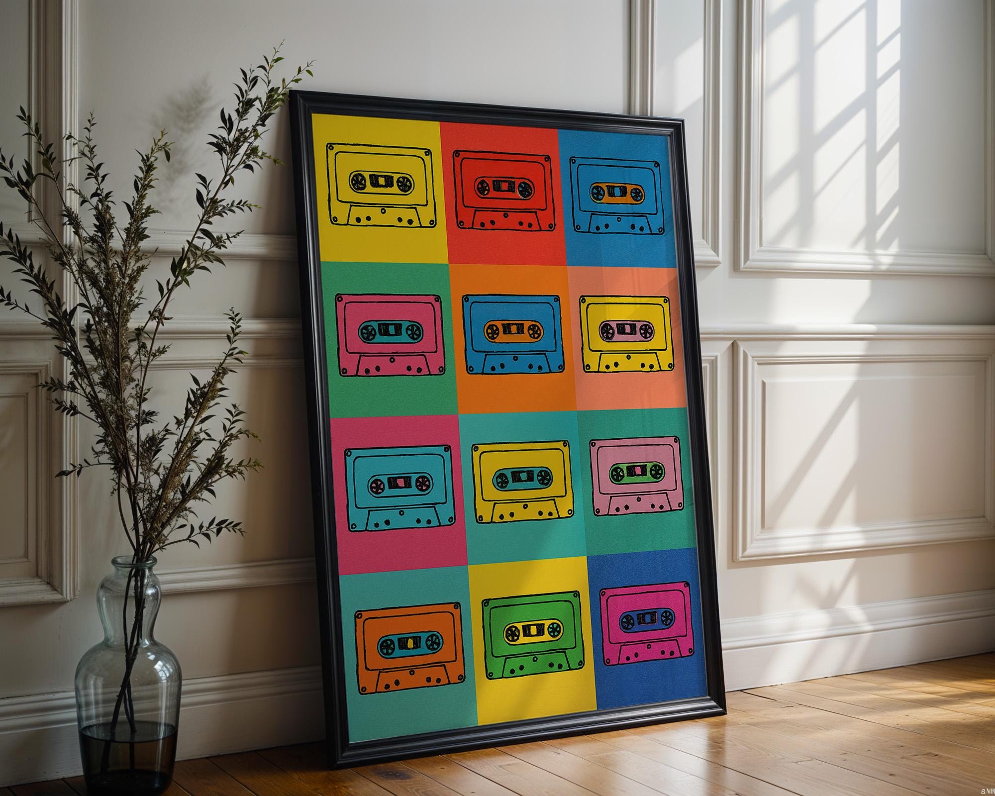 Cassette Tape Wall Art – Bright Pop Art Music Poster, Retro 80s 90s Aesthetic Print for Indie Lovers, Physical Art Shipped - Just Great Posters