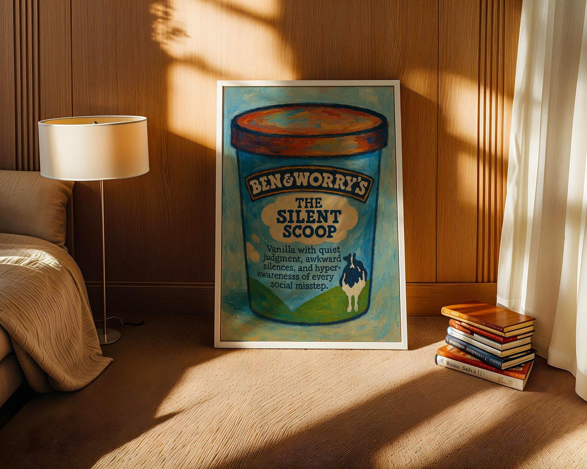 The Silent Scoop Poster – Funny Social Anxiety Wall Art, Ice Cream Parody Mental Health Print, Physical Poster Shipped to You - Just Great Posters