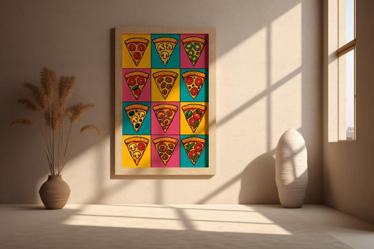 Pop Art Pizza Slice Poster | Bold Foodie Wall Print | Funny Kitchen Decor for Pizza Lovers | Colorful Retro Art | Free Shipping - Just Great Posters