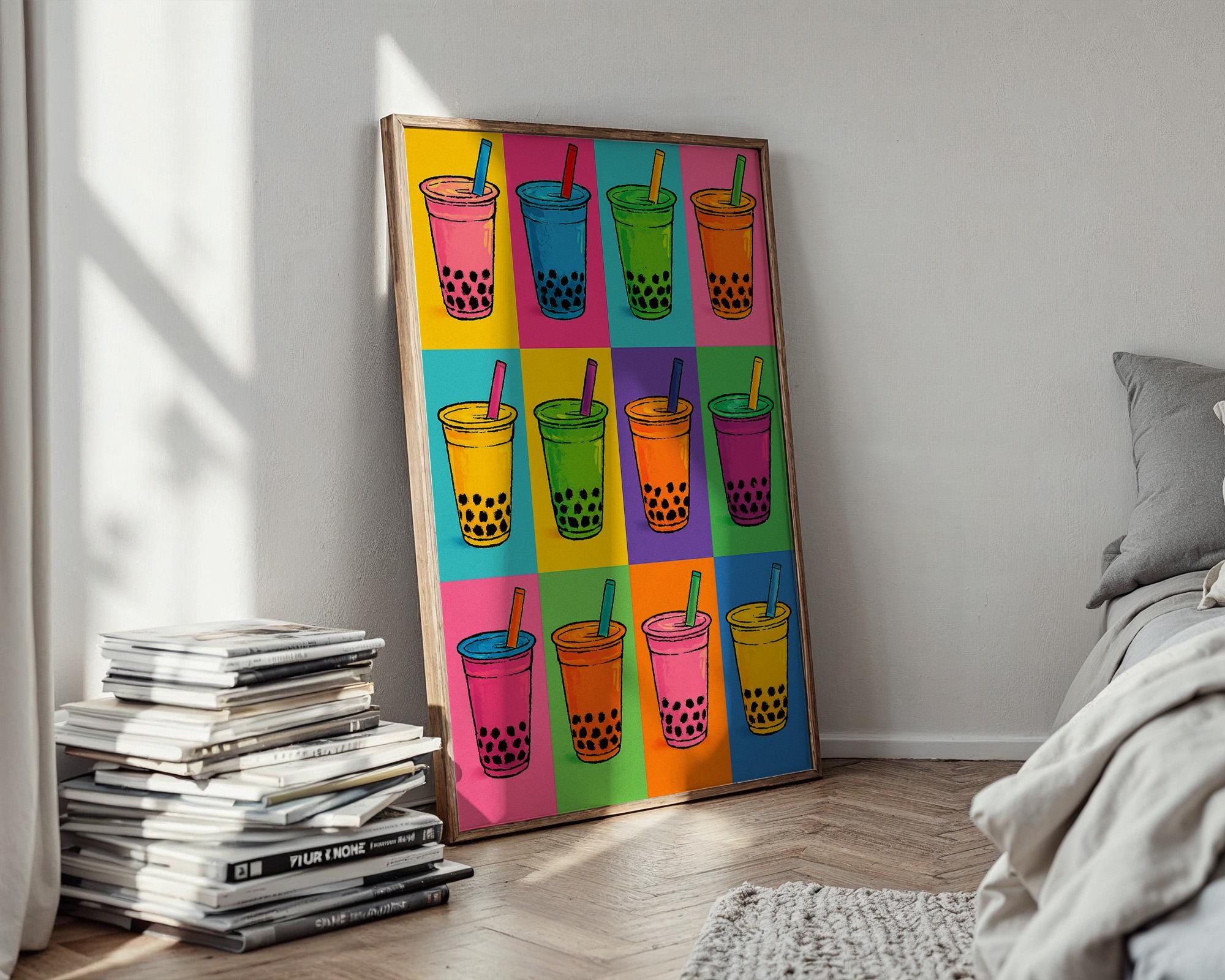 Bubble Tea Pop Art Poster | Colourful Boba Drink Wall Print | Cute Cafe Decor | Kawaii Boba Art for Boba Lovers | Free Shipping - Just Great Posters